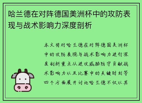 哈兰德在对阵德国美洲杯中的攻防表现与战术影响力深度剖析